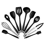 Juego de utensilios de cocina, 10 piezas de silicona, antiadherente, utensilios de cocina para hornear, resistentes al calor y duraderos, que no se rayan, utensilios de cocina negros, buen ayudante