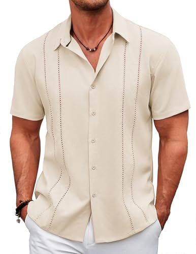 COOFANDY Men's Cuban Guayabera Shirt Casual Short Sleeve Button Down Shirts Summer Beach Shirts