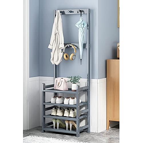 BBioss Exquisito Perchero, Zapatero, Perchero, Perchero de 4 Niveles para Entrada, diseño 3 en 1, Independiente, para guardarropa, Muebles de Madera con Doble Gancho, para Pasillo, Color