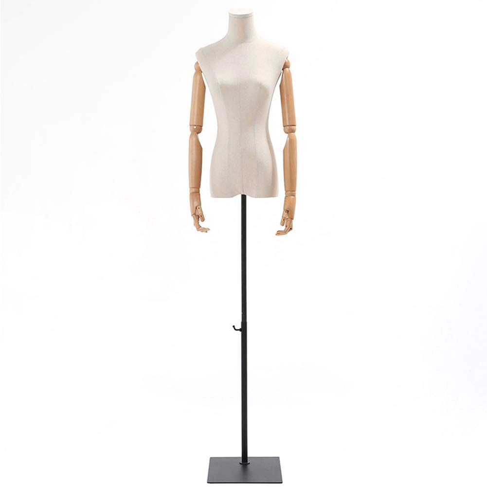 DFEDHF Female Pinnable Mannequin Torso Dress Formh Movable Arms & Adjustable Height Metal Stand, for Women's Clothing Dress Display(Black S)