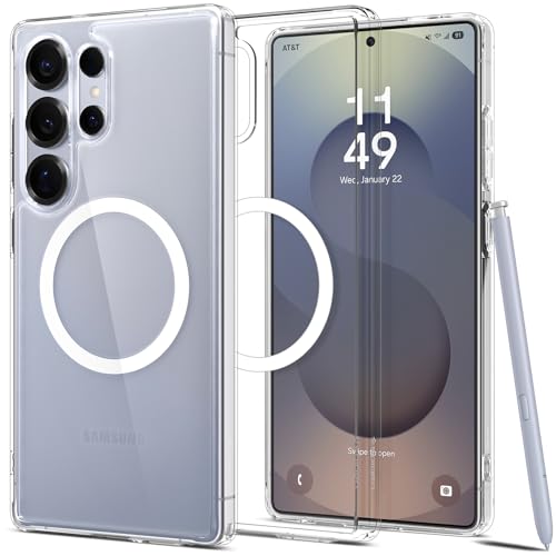 Spigen Galaxy S25 Ultra �P�[�X �N���A Magfit�Ή� �ϏՌ� ���^ �y�� �X�g���b�v�z�[�� ���ϖh�~ �ČRMIL�K�i ���� �G�A�X�L���E�n�C�u���b�h�E�}�O�t�B�b�g ACS08971 (�N���A�E�z���C�g)