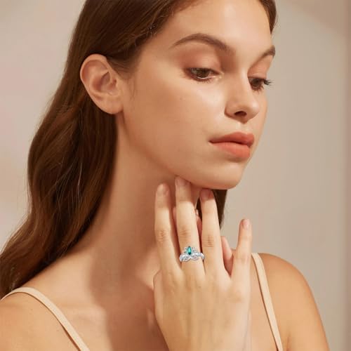 Emerald Lotus Flower Ring for Women 925 Sterling Silver Promise Statement Ring for Mom Wife Her4