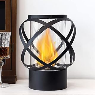 JHY Design Round Tabletop Bioethanol Fireplace, Fire Pot with Cylinder Glass 24cm Tall Portable Tabletop FireplaceBio Ethanol Fire Bowl for Indoor Outdoor Patio Party Living Room Dining Table Garden