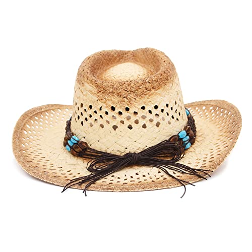 Gemvie Cowboy Hat Western Style Straw Sun Hat For Men And Women Hollow Breathable Summer Beach Hat Brown #TOP2