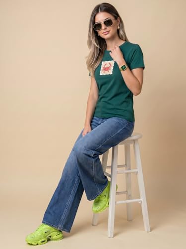 Image of JUNEBERRY Women's Regular Fit Pure Cotton Printed T-Shirt | Soft Fabric, Breathable Comfort | Round Neck, Half Sleeves, Round Neck (Size: S to 2XL)