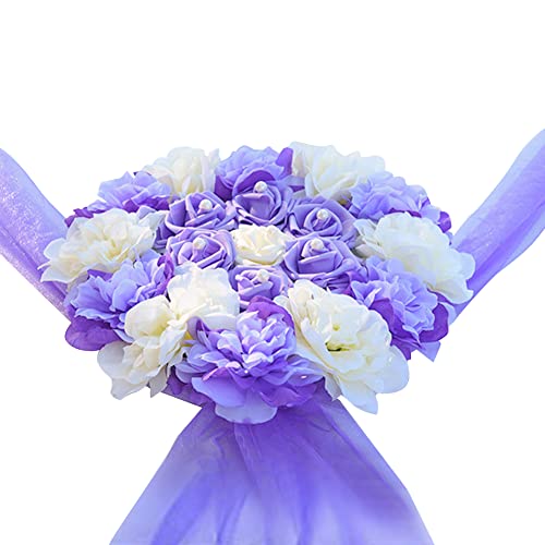 EUBUY Wedding Car Front Flower Decoration, Artificial Flowers Wedding Car Ribbon and Flowers Wedding Car Decorations, Simulation Flower for Car Wedding Decorations