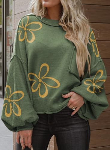 Image of Dokotoo Women's Sweater Tops 2026 Ribbed Knitwear Lantern Pullover Sweater