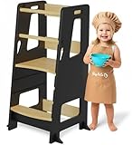 Bey&Co® Tour d’Apprentissage/Tour d'Observation Montessori en Bois – Tour d’Éveil pour Enfant – 3 Hauteurs Réglables, Surface Anti-Dérapante, Pieds Anti-Bascule Méthode Montessori (Noir)