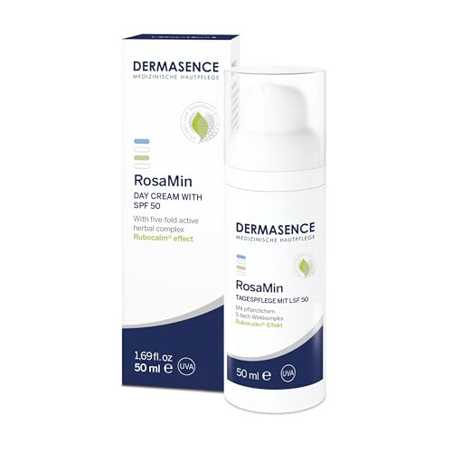 DERMASENCE RosaMin Day cream with SPF 50 50 ml, Soothing face cream for sensitive skin, fragrance-free, care for redness, light UV protection against irritation, fragrance-free skin care.
