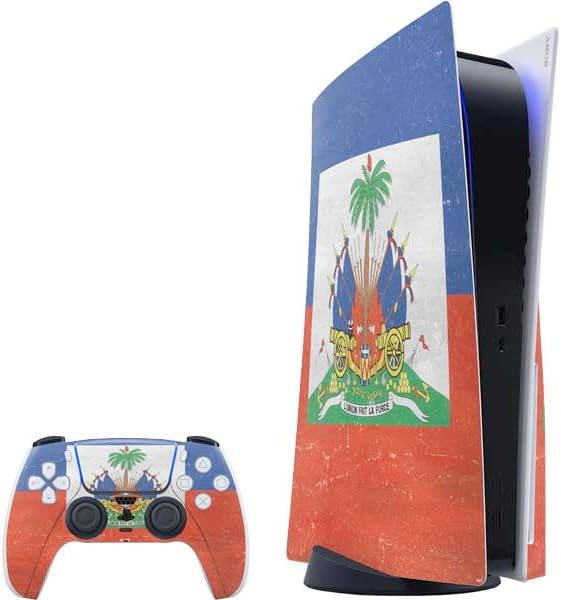 Skinit Decal Gaming Skin Compatible with PS5 Bundle - Jamaican Flag Dark Wood Design