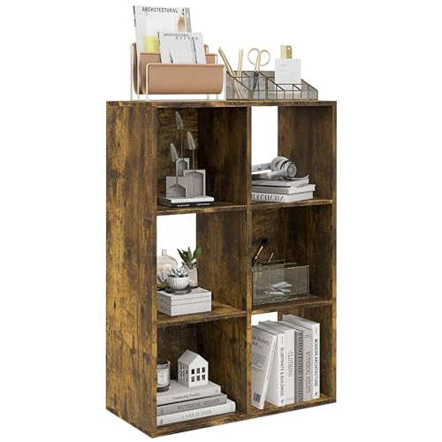 HOMCOM Libreria a Cubi con 6 Ripiani Portaoggetti dal Design Rustico, Libreria Moderna in Legno, per Cameretta, Studio, Ufficio, 61.5x29.5x91.5 cm, Marrone