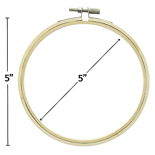 Image of Essentials By Leisure Arts Wood Embroidery Hoop 5 inch Bamboo - Wooden Hoops for Crafts - Embroidery Hoop Holder Cross Stitch Cross Stitch Hoops and Frames