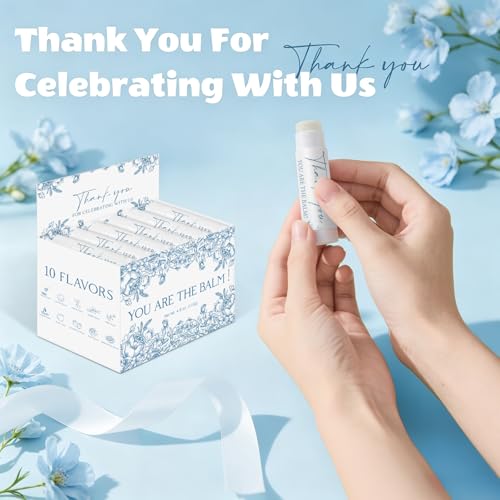 Image of 30 Pcs Blue Flower Wedding Thank You Gifts Moisturizing Lip Balms Bulk for Celebrating with Us Gifts Baby Shower Birthday Party Favors You Are The Balm Beeswax Reception Ideas Giveaways Guests