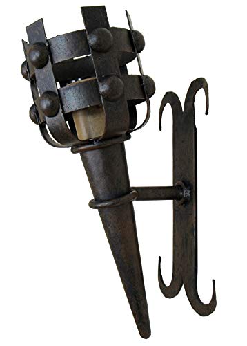 Applique torche fer forgé médiéval petite lampe murale rustique - 3