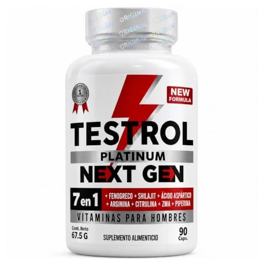 Shilajit y Fenogreco, Formula Avanzada para Hombres con Precusor de No2 - Arginina, Citrulina, Zma, Ácido aspártico, Maca y Borón. Testrol Platinum Next Gen 7 en 1. 90 cápsulas.