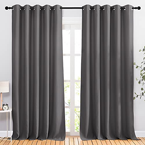 NICETOWN Blackout Curtains Panels for Bedroom - 3 Pass Microfiber Noise Reducing Thermal Insulated Solid Ring Top Blackout Window Drapes (2 Panels, 66