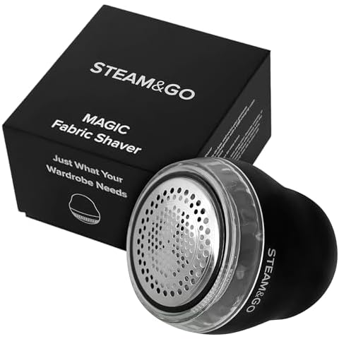 Steam & Go - Fabric Defuzzer, Rechargeable Fabric Shaver and Lint Remover, Portable Sweater Shavers to Remove Pilling, Fuzz, and Fluff, Lint Remover for Clothes and Beddings, Easy to Use Black Cover