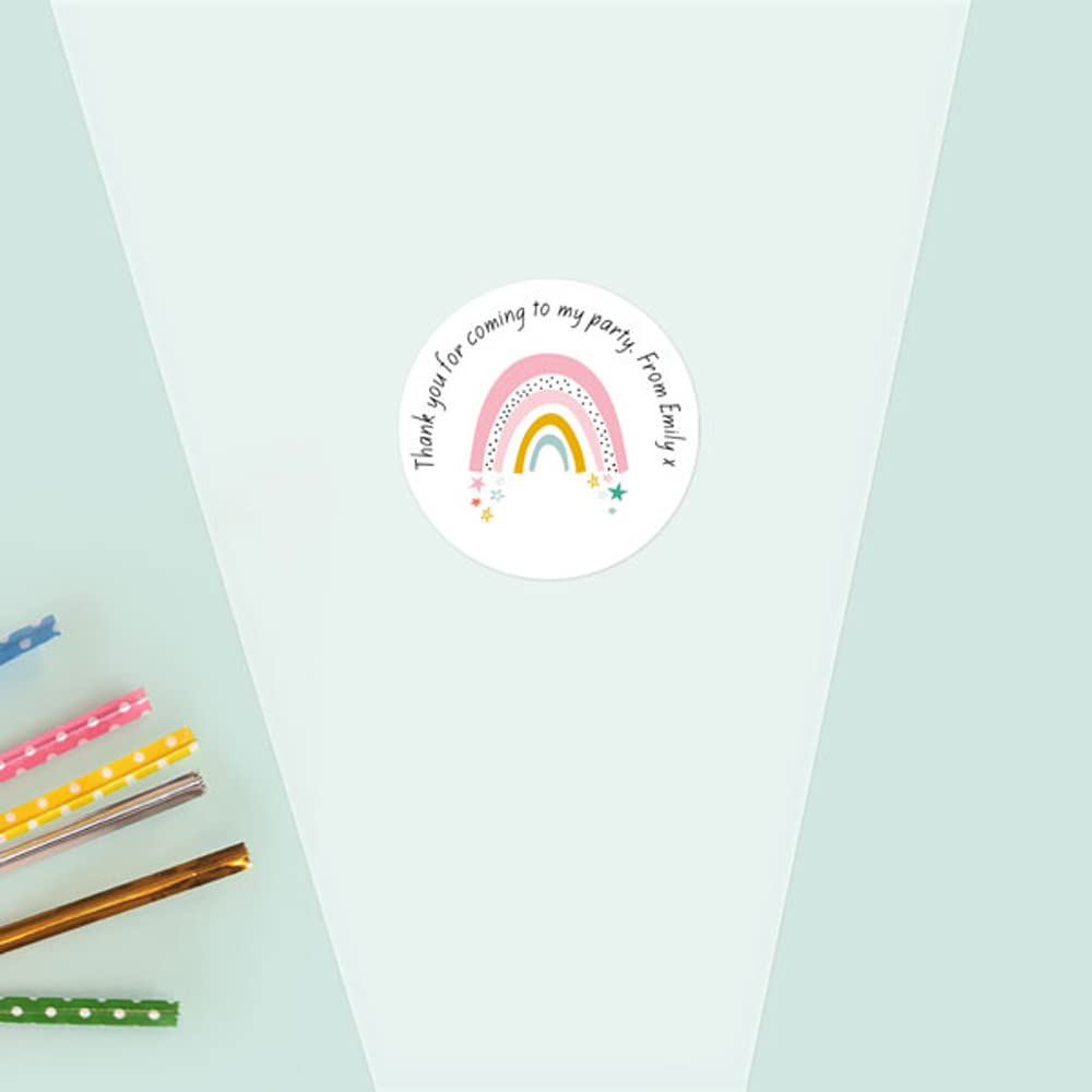 Sweet Cone Bags & Personalised Stickers - Chasing Rainbows - Pack of 35. Adhesive Labels, Great for Parties, Celebrations, Fun, Boys, Girls, Party. Made in UK.