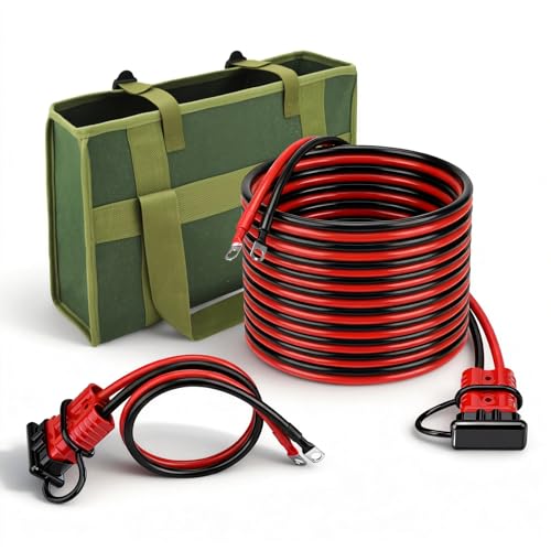 175A ‌24 FT Flame Retardant Quick Disconnect Winch Power Cable with Storage Canvas Bag,4AWG Copper Wiring Heavy-Duty Quick Disconnect Power Cables for Forklift Car Motor Tractor （22FT+2FT 4AWG）