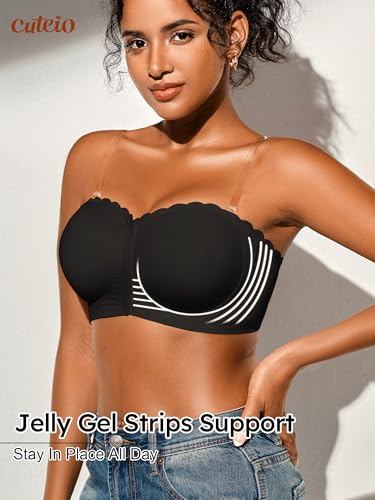 Image of Strapless Bras for Women, XS-XL, Front Closure Anti-Slip Comfortable Bandeau Top, Wavy Edge Padded Bra