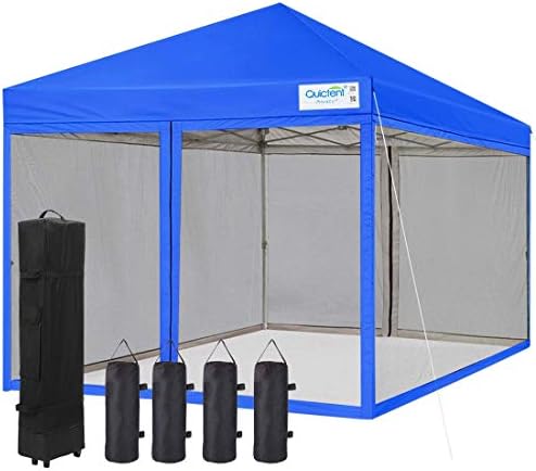 Quictent 8'x8' Ez Pop up Canopy Tent with Netting Screened, Outdoor Instant Portable Gazebo Screen House Room Tent -Fully Sealed, Waterproof & Roller Bag Included (Royal Blue)