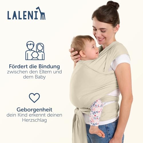 Laleni Tragetuch Baby neugeboren bis 15 kg aus weicher Baumwolle - Babytrage Neugeborene ab Geburt - OEKO-TEX zertifizierte Babytrage Beige - Wickeltuch Baby mit 5,10 m Länge - Baby Trage in Beige.