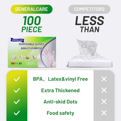 GENERALCARE Ultra Strong Disposable TPE Cooking Gloves, Ideal for Cleaning and Food Prep.Latex & Powder Free Food safe 100 Pieces(M)