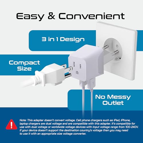 Image of Ceptics Complete European Set Travel Adapter Plug by Ceptics With Dual USB - Type G, E /F, C - London - USA Input - Light Weight - Perfect for Cell Phones, Chargers, Cameras and More - 3 Pack