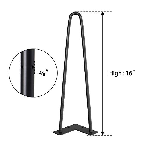 Smartstandard 16" Industrial Rustic Black Metal Hairpin Legs Set Of 3, Mid Century Mordern Furniture Diy Project, With Floor Protectors For Coffee Table, Night Stand, Bench #TOP3