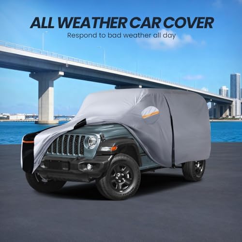 Image of Multi-Layer Car Cover Custom Fit for Jeep wrangler 4 Dr /Unlimited 4 Dr JK JL(1987-2026), 100% Waterproof All Weather for Automobiles, Gift with Towel, Heavy Duty Car Covers for Rain Sun UV Protection.