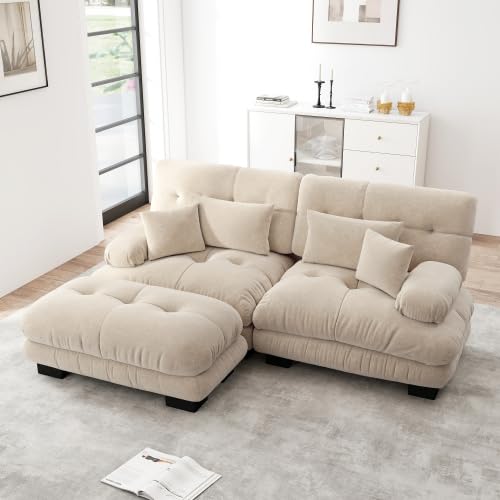 vutizal Cloud Couch Boneless Sofá de 3 plazas, sofá modular de pana sin marco, sin montaje, superficie de chenilla con acolchado de espuma de alta elasticidad, para salón, nubes, sensación de asiento
