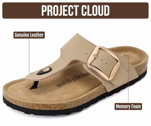 Image of Project Cloud Womens Sandals 100% Genuine Leather Thong Sandals for Women - Memory Foam Insole Women Sandals - Non-Slip Flip Flops for Women - Lightweight Sandals Women Footwear 2026