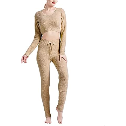 EA ARENA Womens Fluffy Knit Crop 2 Piece Lounge wear Soft Casual Set Ladies pyjamas Suit Tracksuit Long Sleeve Top And Pants Joggers Patch pockets for Women (S, Pink) (EA-JOG100) Cover