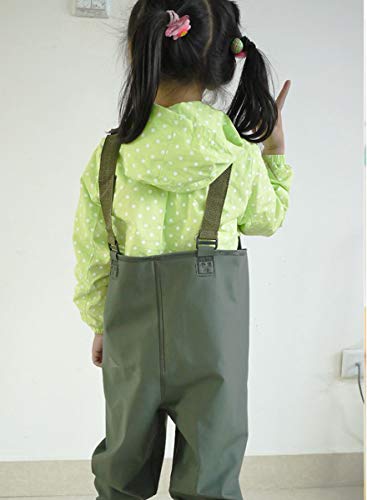 Xmrs Kids Candy Color Chest Waders Waterproof Pvc Bootfoot Cleated Fish Wader For Age 3-10 Yr Old (Green, 165Mm -Us 11) #TOP1