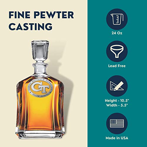 Image of Heritage Pewter GT Capitol Decanter | 24 OZ Whiskey Decanter for Liquor with Airtight Stopper | Expertly Crafted Pewter Glass