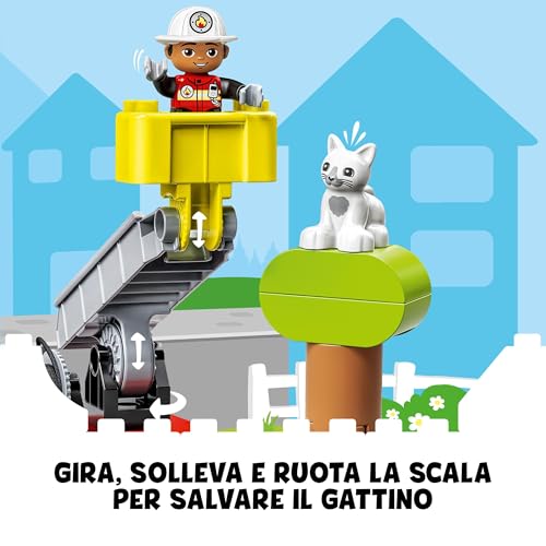 DUPLO Autopompa Giocattolo per Bambini e Bambine da 2 Anni in su - Giochi Didattici con un Camion dei Pompieri, una Figura di Vigile del Fuoco, un Gatto e un Albero - Idea Regalo - 10969 - Lego - Immagine 3