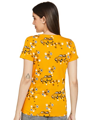 Image of ABOF Women's Regular fit T-Shirt (Pack of 2) (BOA19AWWWTE3124690 Mustard & Green Small)