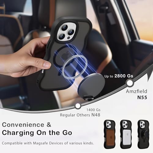 Amzfield Magnetic for iPhone 16 Pro Case, Compatible with Magsafe Wavy Frame Cute Design Translucent Matte Hard Back Silicone Bumper Shockproof Phone Case for iPhone 16 Pro Women Girls, Black by Amzfield - Used condition - US$5.96