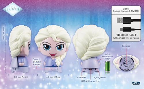 Image of eKids Disney Frozen Bluetooth Speaker with Rechargeable Battery, Portable Wireless Speaker (Frozen Elsa)