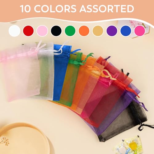 Image of 50PCS Organza Bags 3x4 Multicolor, Small Gift Bags for Jewelry Candy Goodie Treat Sachet, Mesh Gift Bag Drawstring for Wedding Graduation Baby Shower Party Favors, Gifts Wrapping Supplies