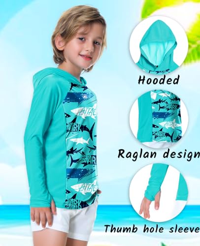 Image of AOBUTE Unisex Kids Long Sleeve Hoodie Rash Guard Boys UPF 50+ Swim Top with Thumb Hole 3-12 Years