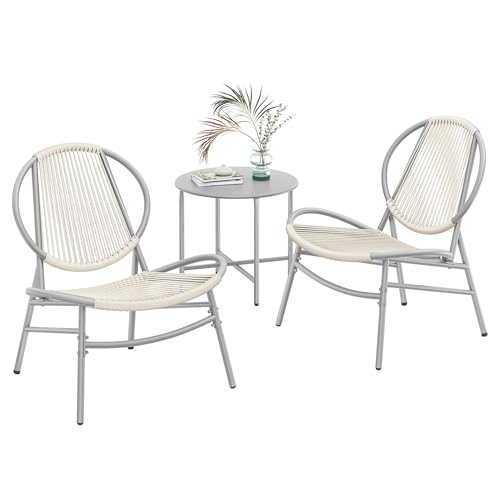 SONGMICS Garden Bistro Set, 3 Pieces, Acapulco Chairs, Outdoor Seating, Side Table and 2 Chairs, Indoor and Outdoor Conversation Set, Balcony Porch, Dove Grey GGF021GZ01