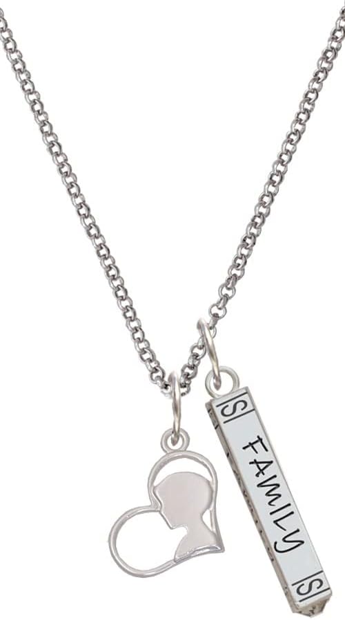 Delight Jewelry Boy Silhouette in Heart Silvertone Family Bar Charm Necklace, 23"