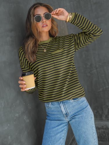 Image of LILLUSORY Womens Striped Lightweight Sweaters 2026 Fall Fashion Outfits | Cozy Knit, Work Office Pullover Crewneck Pullover, Cute Teacher Clothing, Old Money Clothes, Ladies Trendy Long Sleeve Tops