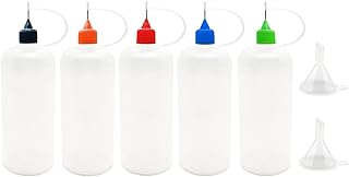 5 Pcs Precision Tip Applicator Bottles, MYYZMY 4 Ounce Translucent Glue Bottles, with 2 Mini Funnel, 5 Color Lid