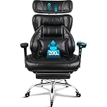 BASETBL Heavy Duty Office Chair 440lbs 200kg, Big Tall 4-Level Gas Lift Extra Wide Spring Cushion Adjustable Headrest 3D Armrests Executive Desk Computer Chairs with Footrest & Rubber Casters PU Black