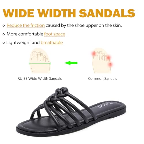 Image of Ruiee Wide Width Sandals for Women, Summer Flat Slides Casual Braided Wide Feet Sandal Comfort Slip on Sandals Open Toe Beach Shoes for Women.
