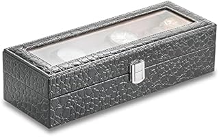 Sasha Morel PU Leather Watch Case with 6 Large Slots | Transparent Display Glass Lid | Lockable Watch Box Storage Case | Jewellery Box, Watch Holder Gift Box for Men Women - Crocodile