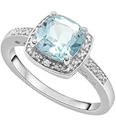 Timeless Love Blue Topaz Cushion Cut & Diamond Accent Ring Set in Polished Sterling Silver, 0.38"...