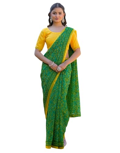 Image of SIRIL Women's Chiffon Printed Saree With Unstitched Blouse Piece